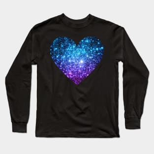 Teal and Purple Ombre Faux Glitter Heart Long Sleeve T-Shirt